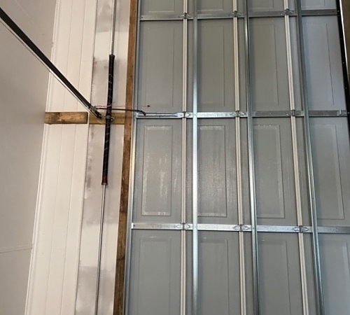  Indoor view of garage door and rails